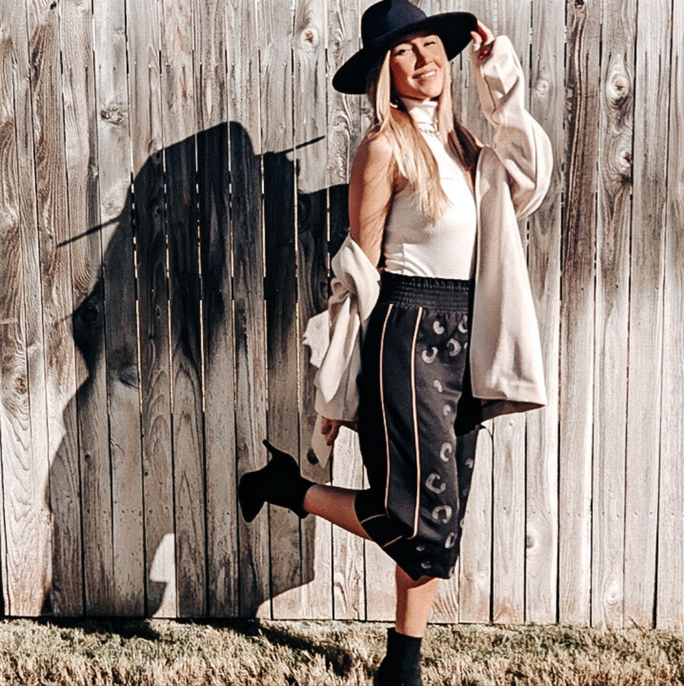 Black Leopard Cropped Pants